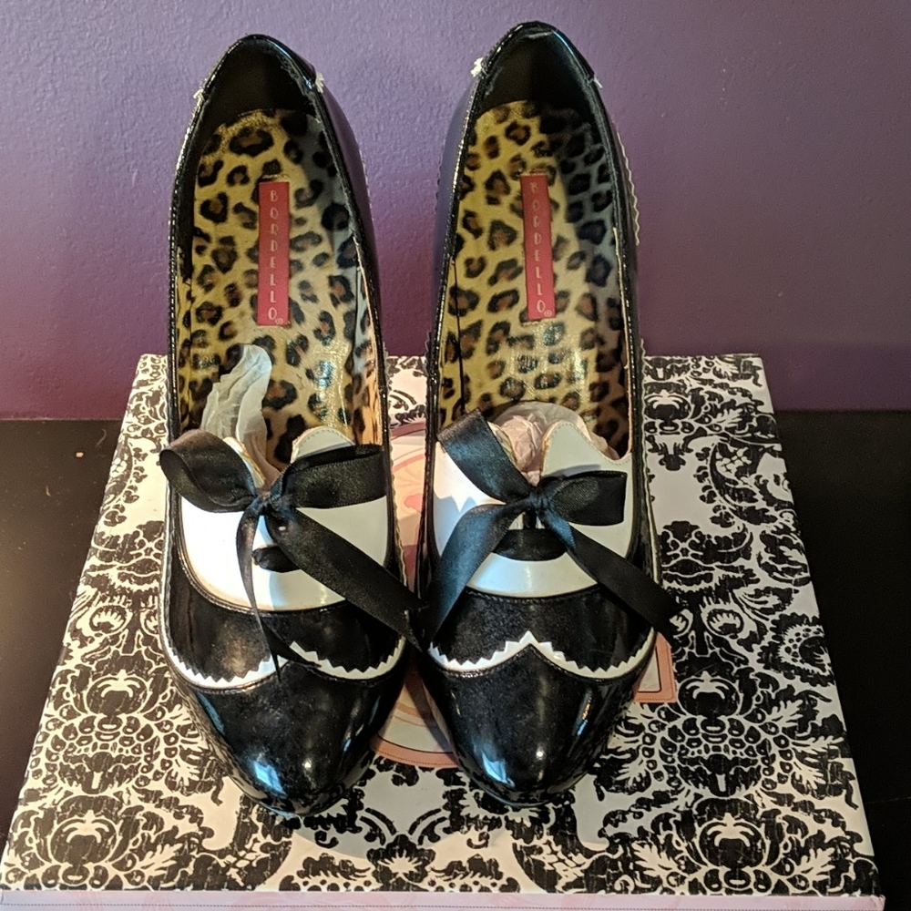 Black and white bordello heels
